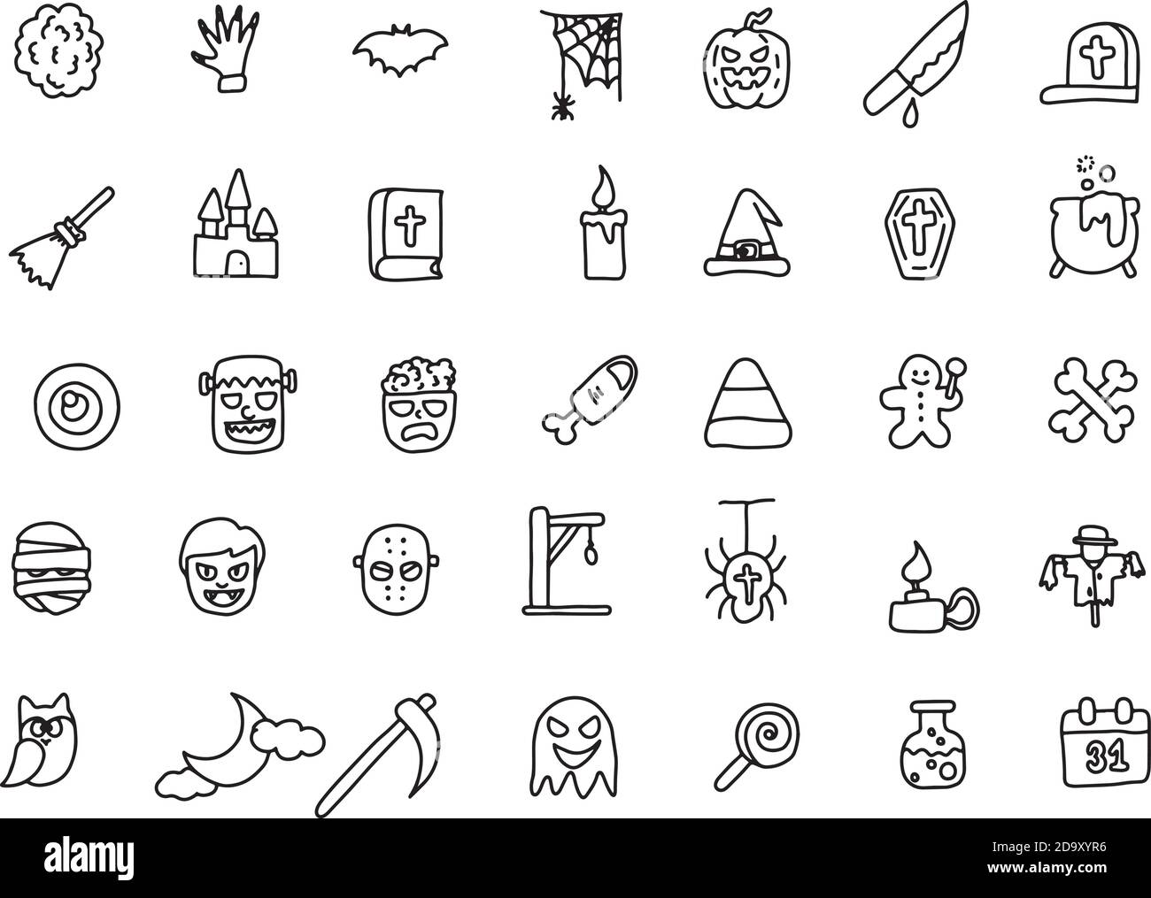 Halloween icon set vector illustration sketch doodle hand drawn with ...