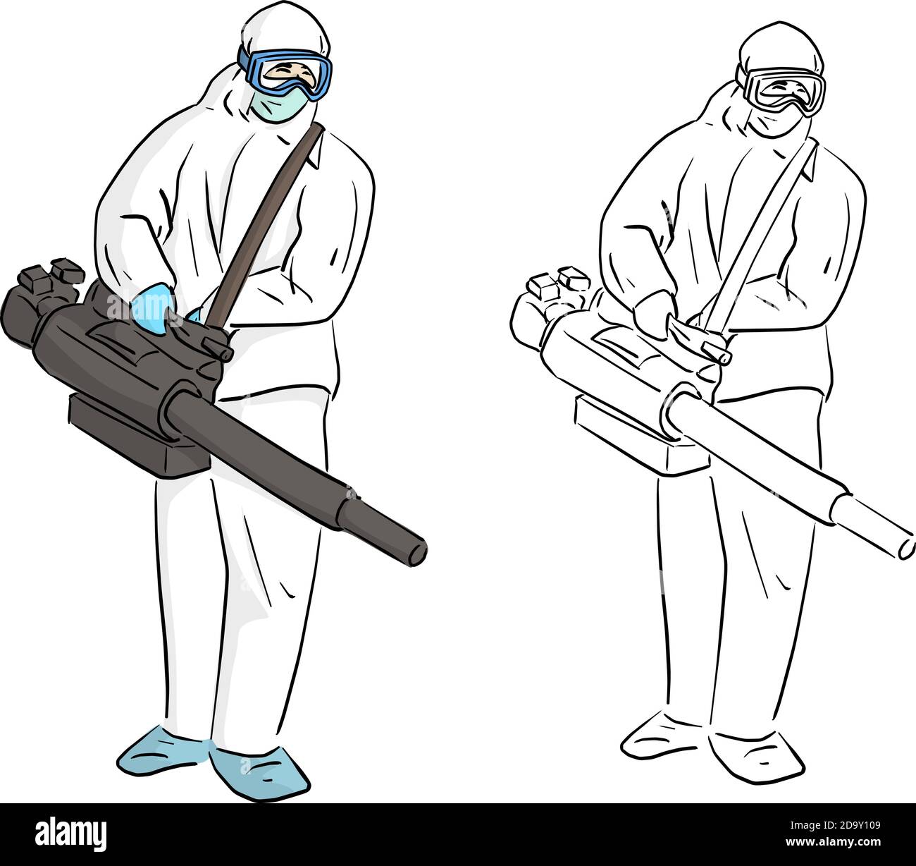 officers wearing ppe suit and face mask and face shield spraying the disinfectant for stop Covid-19 outbreak Stock Vector