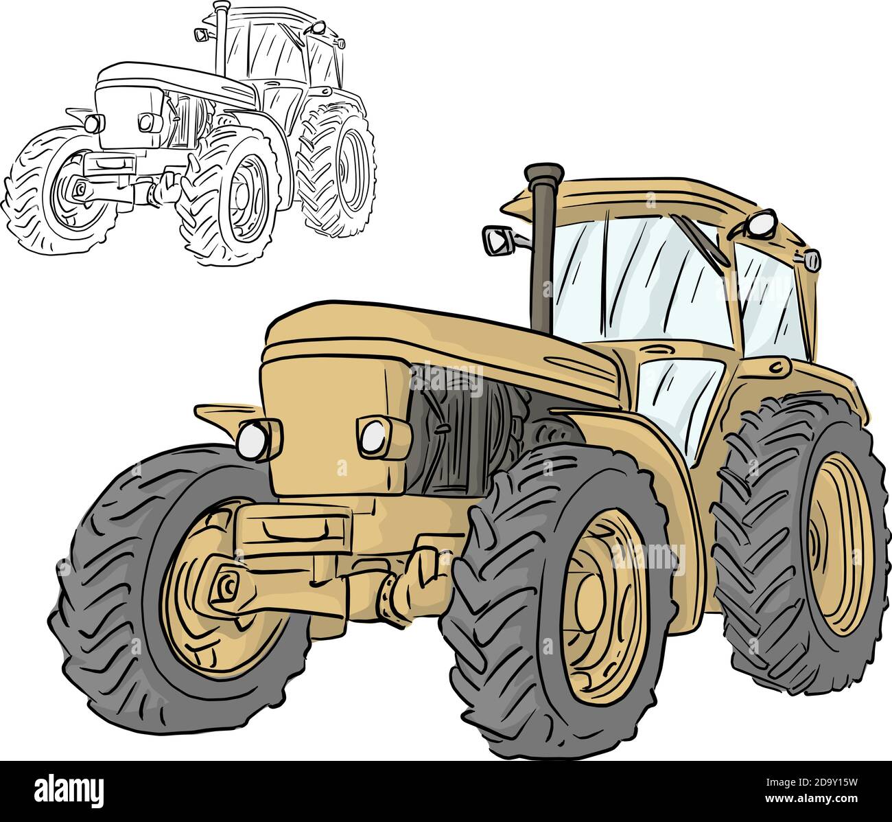 retro yellow tractor vector illustration sketch doodle hand drawn ...