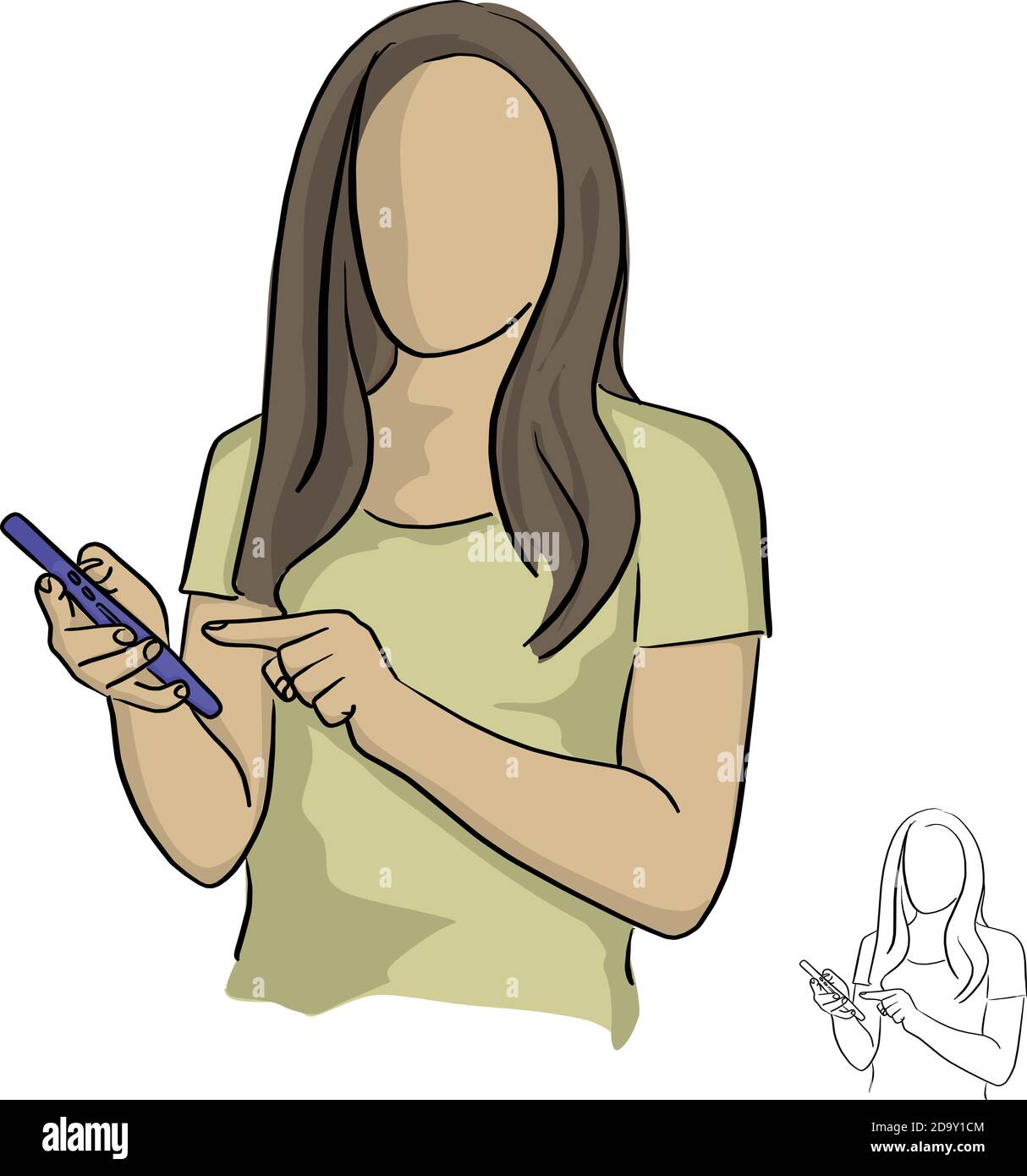 woman using mobile phone vector illustration sketch doodle hand drawn ...