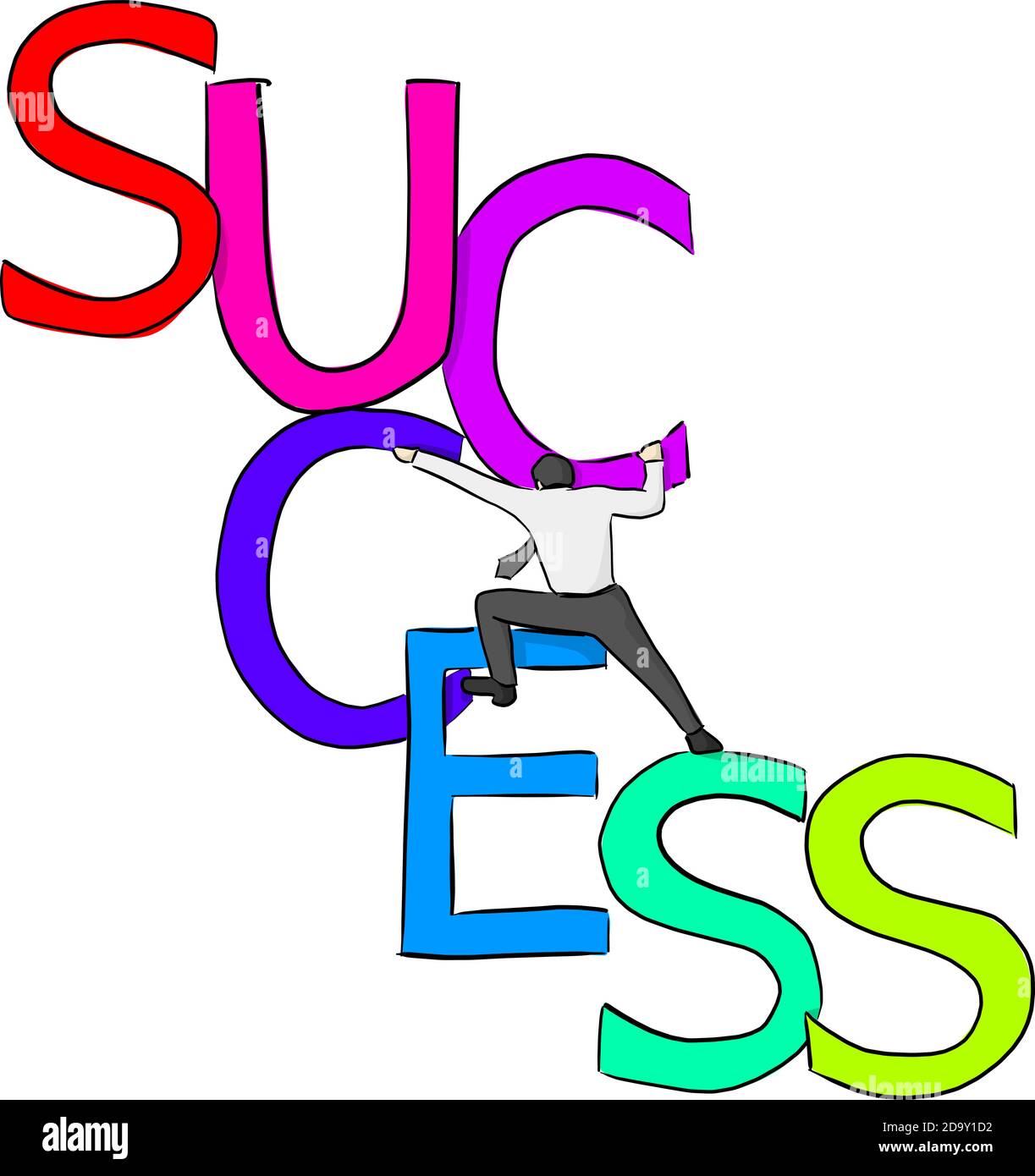 businessman climbing on colorful big SUCCESS vector illustration sketch ...