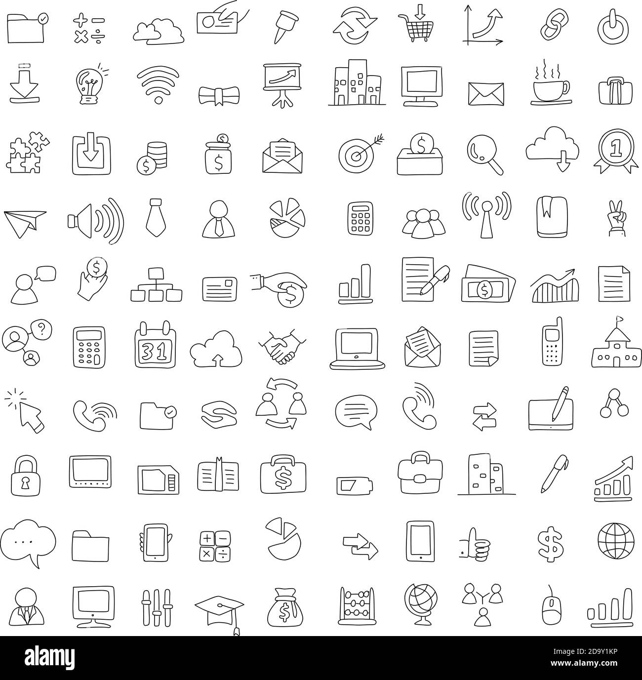 100 technology and business icon set vector illustration sketch doodle ...