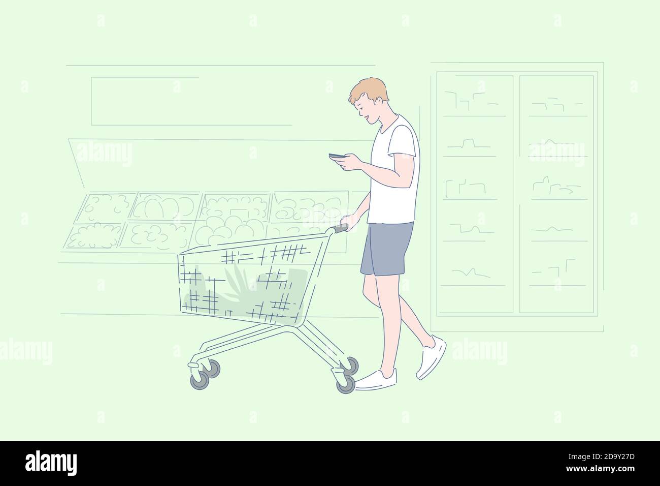 Supermarket shopping, grocery store assortment, product selection