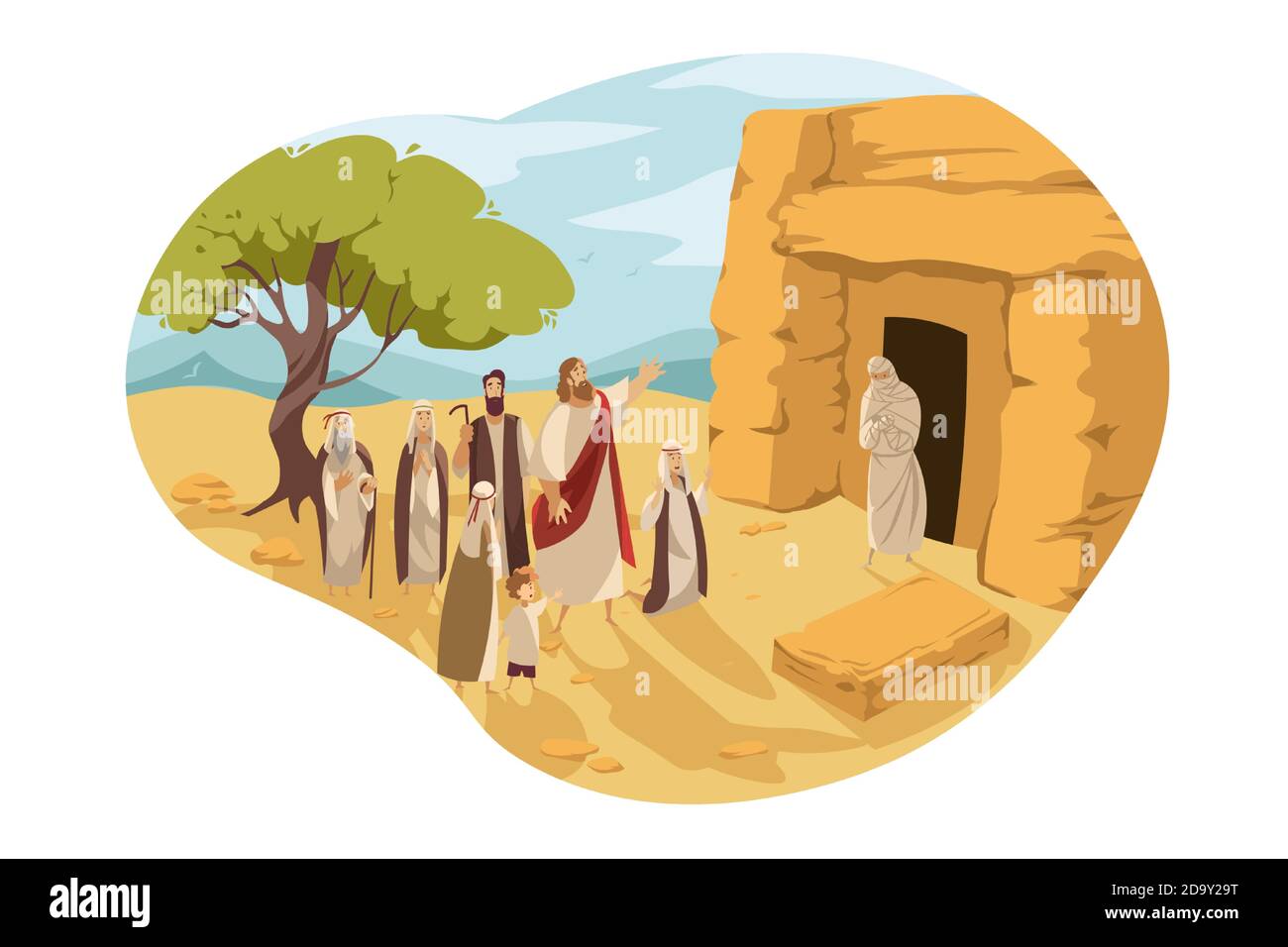 Revival of Lazarus by Christ, Bible concept Stock Vector