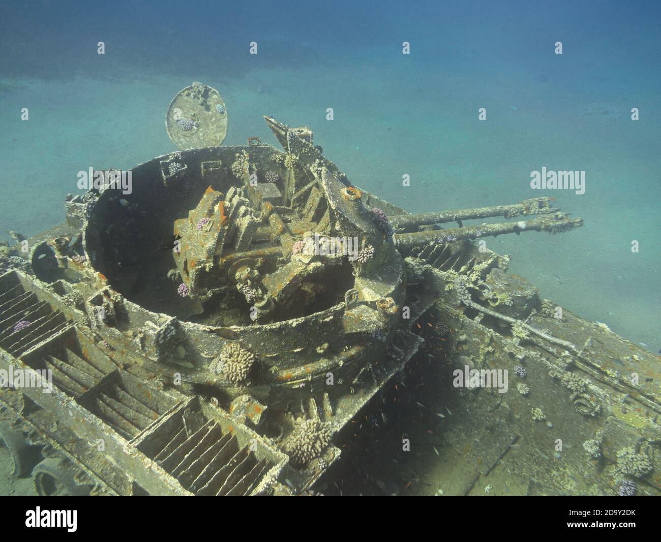 Sunken tank wreck at Aqaba, Jordan, underwater Stock Photo