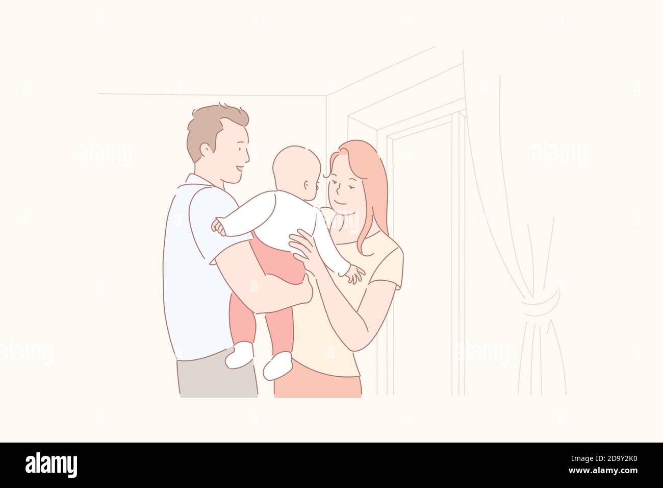 Family life, parenthood, baby care concept Stock Vector