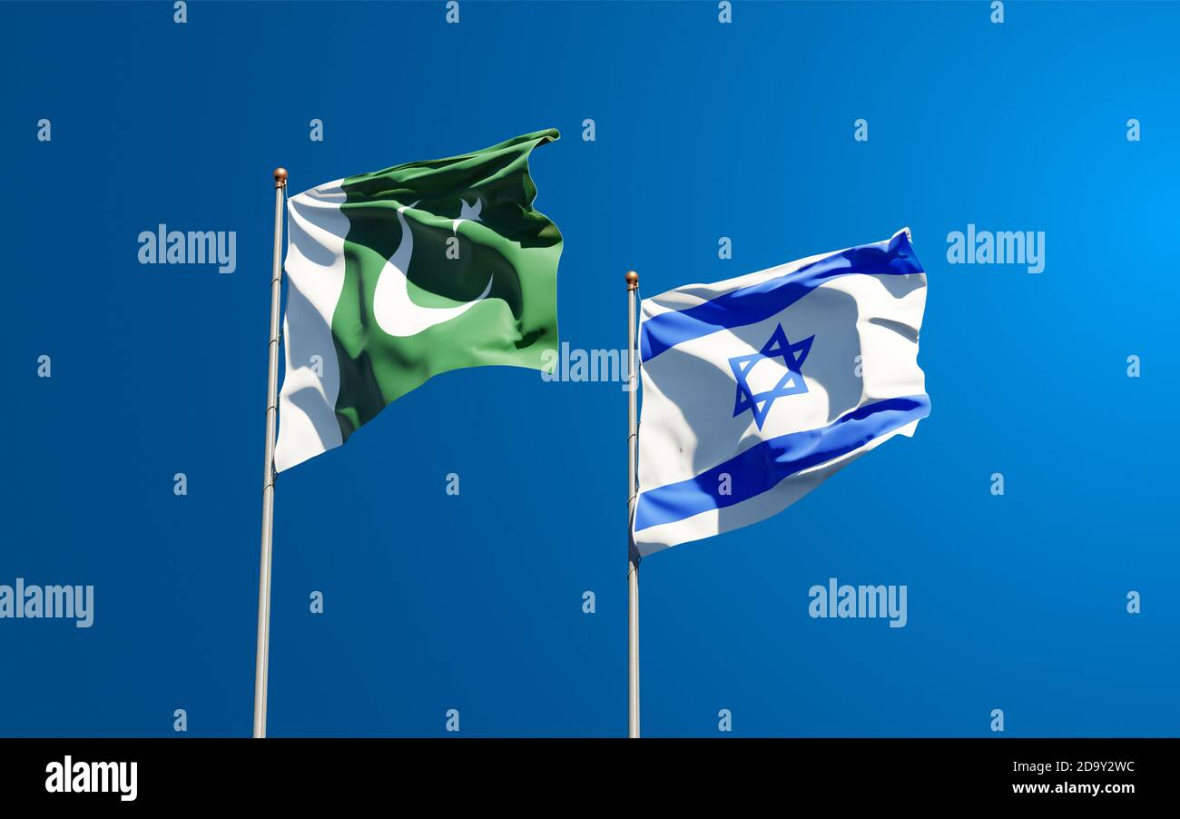 Beautiful national state flags of pakistan and israel together at the