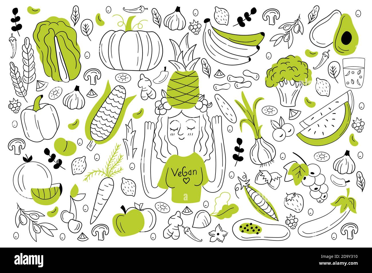 Vegan food doodle set Stock Vector Image & Art - Alamy