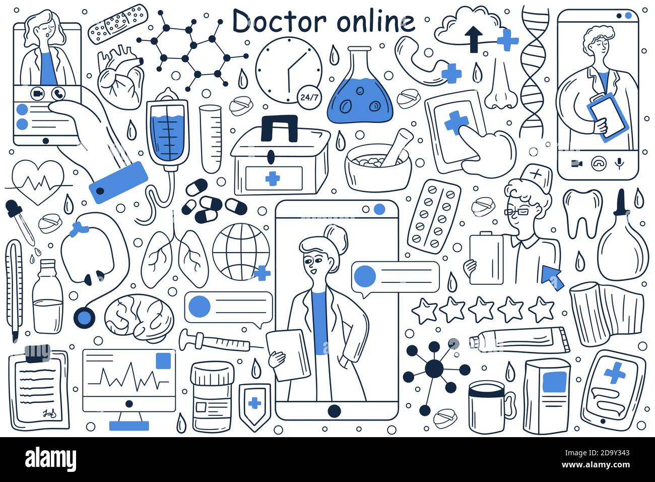Doctor online doodle set Stock Vector Image & Art - Alamy