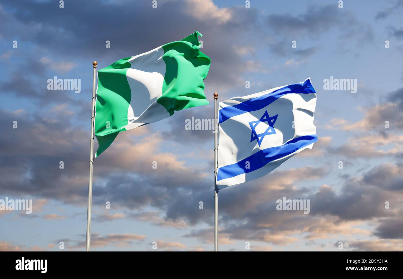 Beautiful national state flags of Nigeria and Israel together at the ...