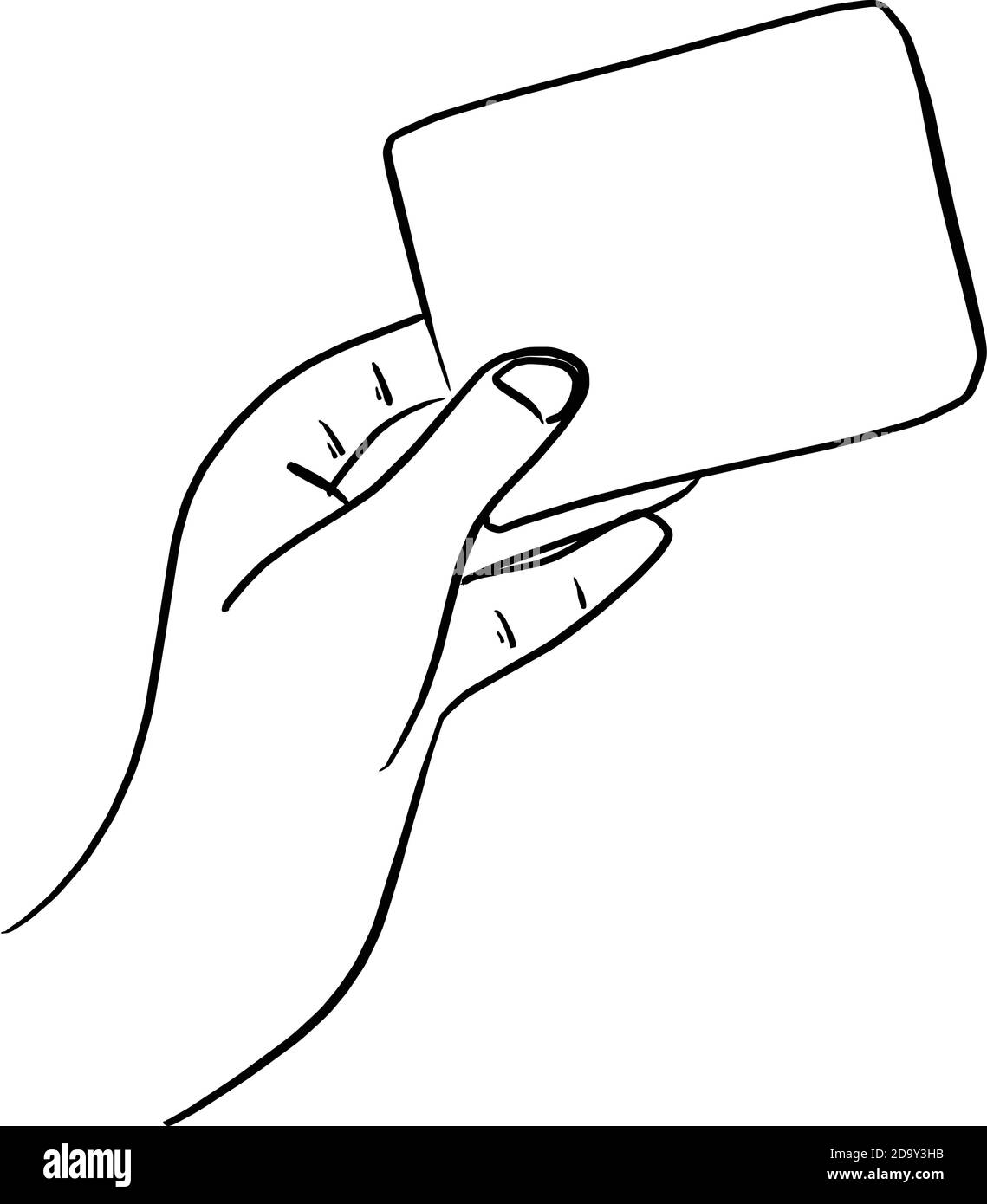 outline hand holding blank card vector illustration sketch doodle hand