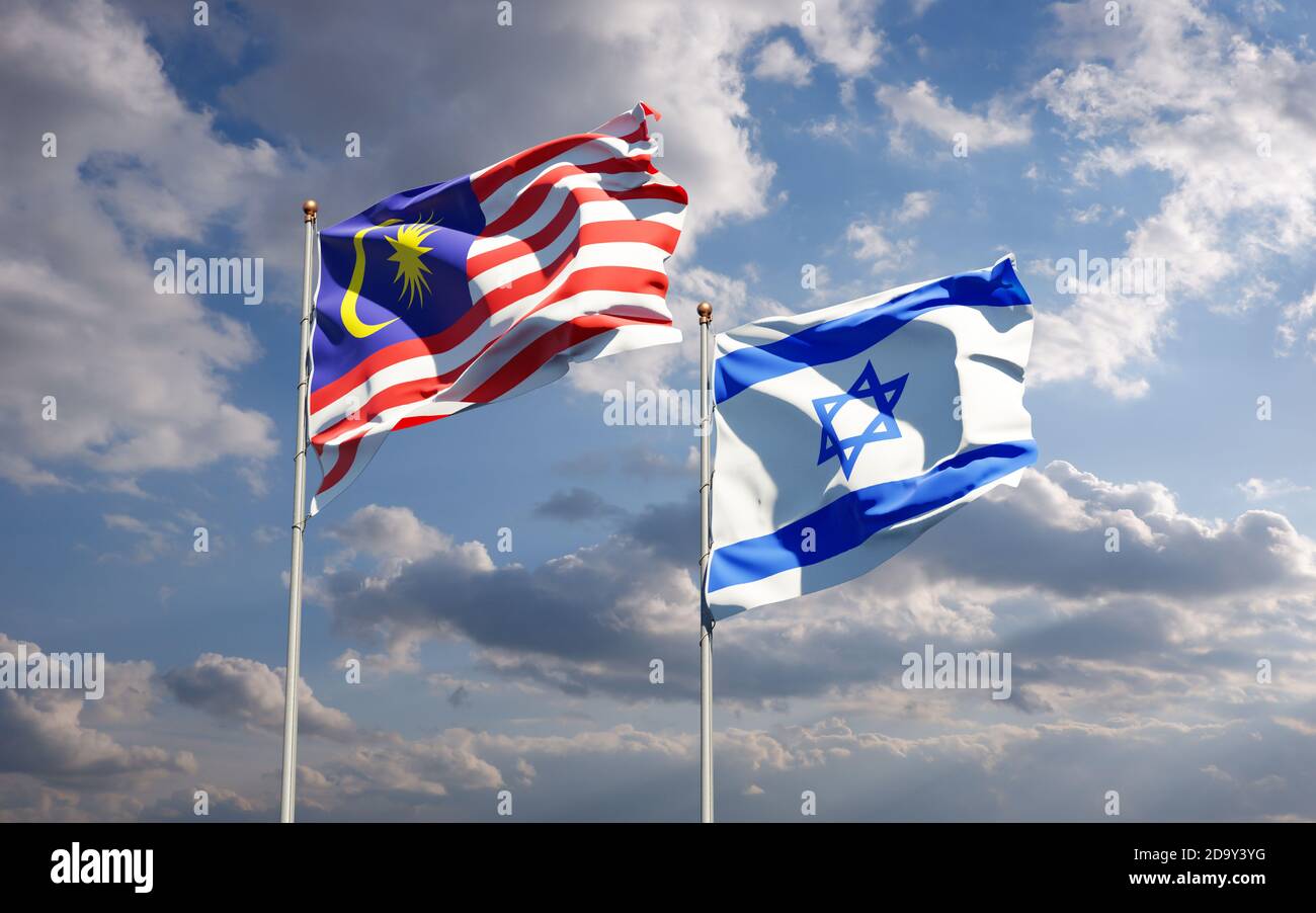 Beautiful national state flags of Malaysia and Israel together at the ...