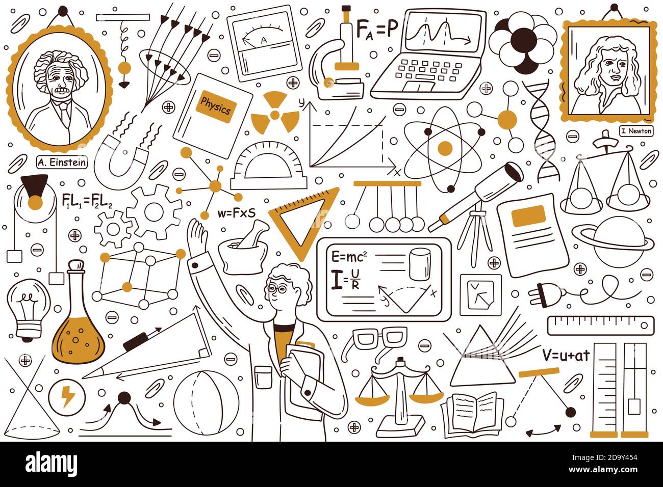 Physics doodle set Stock Vector