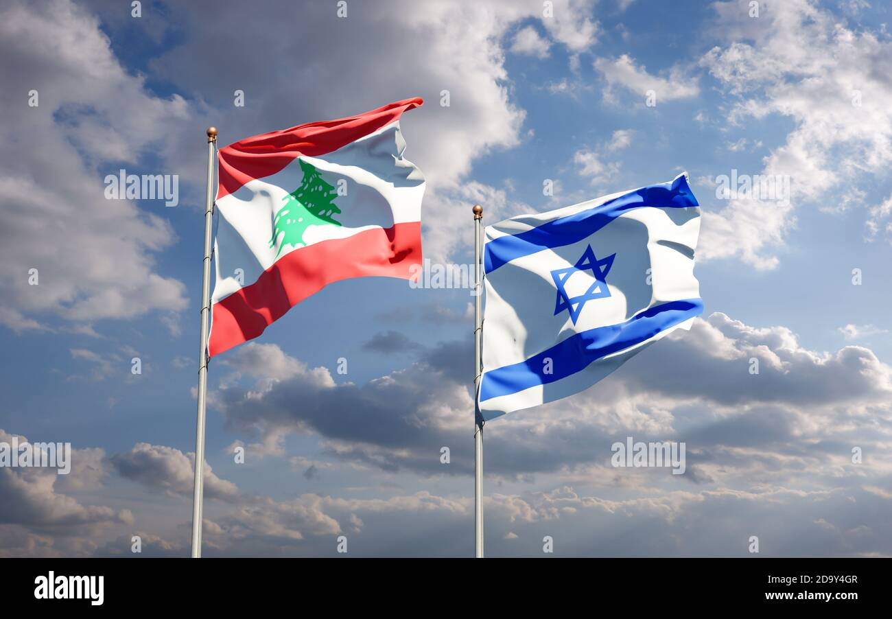 Beautiful national state flags of Lebanon and Israel together at the ...