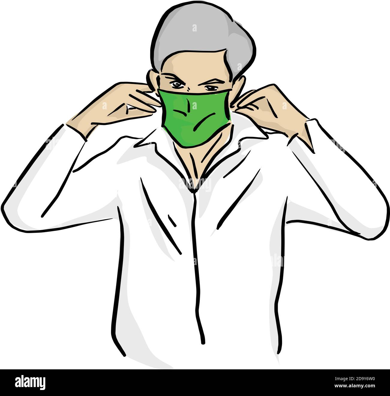 man wearing medical green mask vector illustration sketch doodle hand