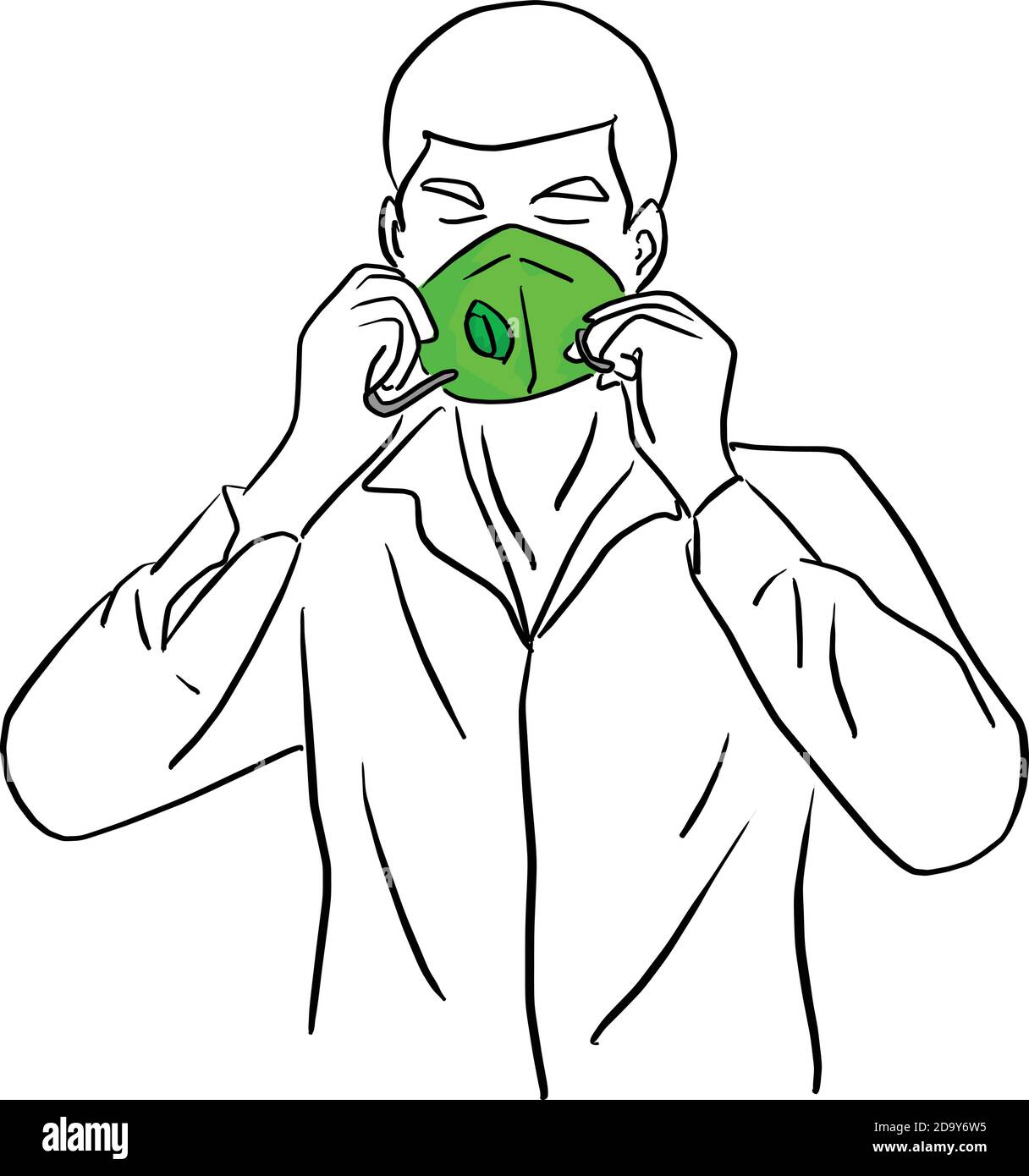 man wearing green mask vector illustration sketch doodle hand drawn