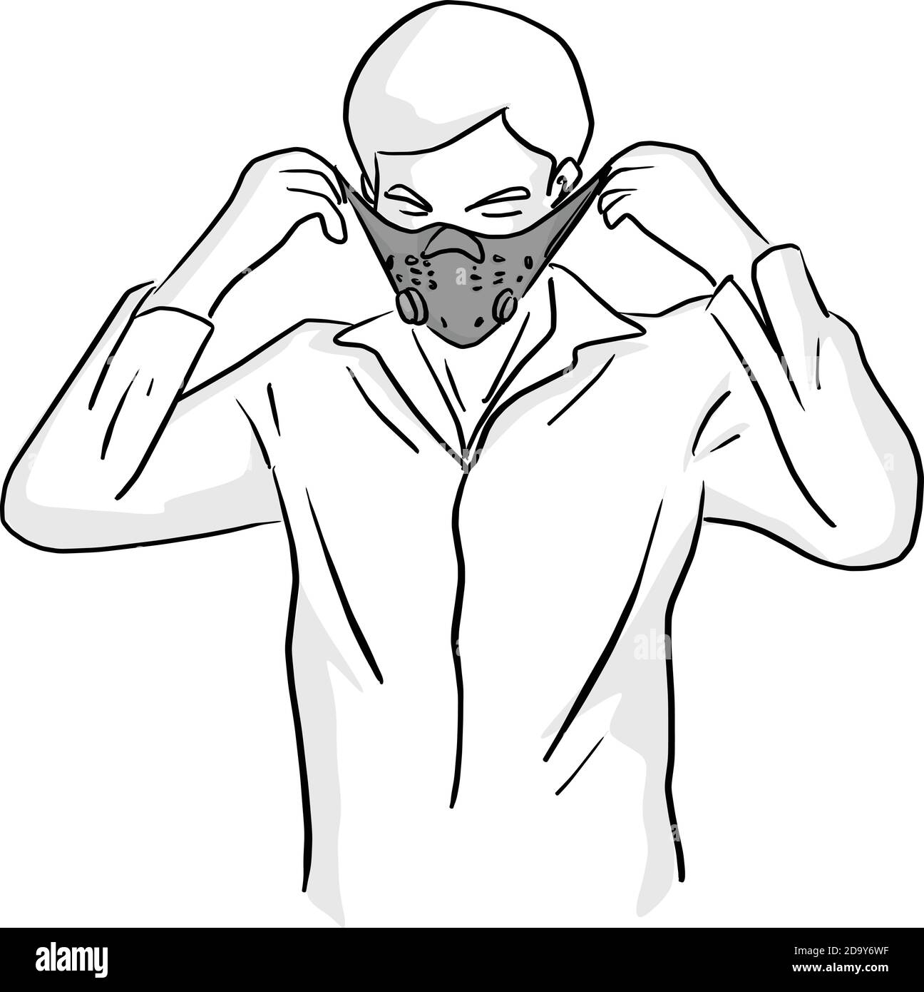 man wearing mask vector illustration sketch doodle hand drawn with black lines isolated on white background Stock Vector