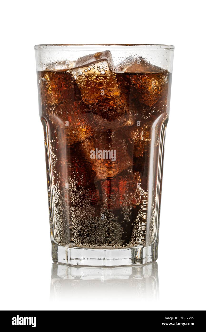 Glass of cola with ice cubes isolated on white background Stock Photo ...