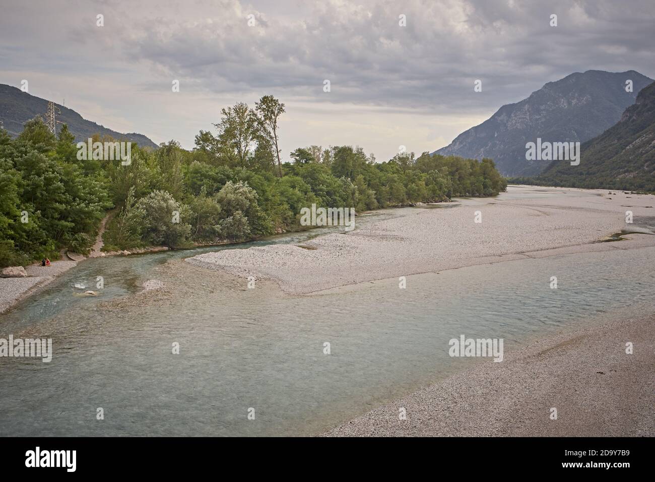 Friuli Venezia Giulia, Italy. The Tagliamento river near the little town of  Villa Santina. The Tagliamento river is considered as the last  morphologically intact river in the Alps. Its course has not