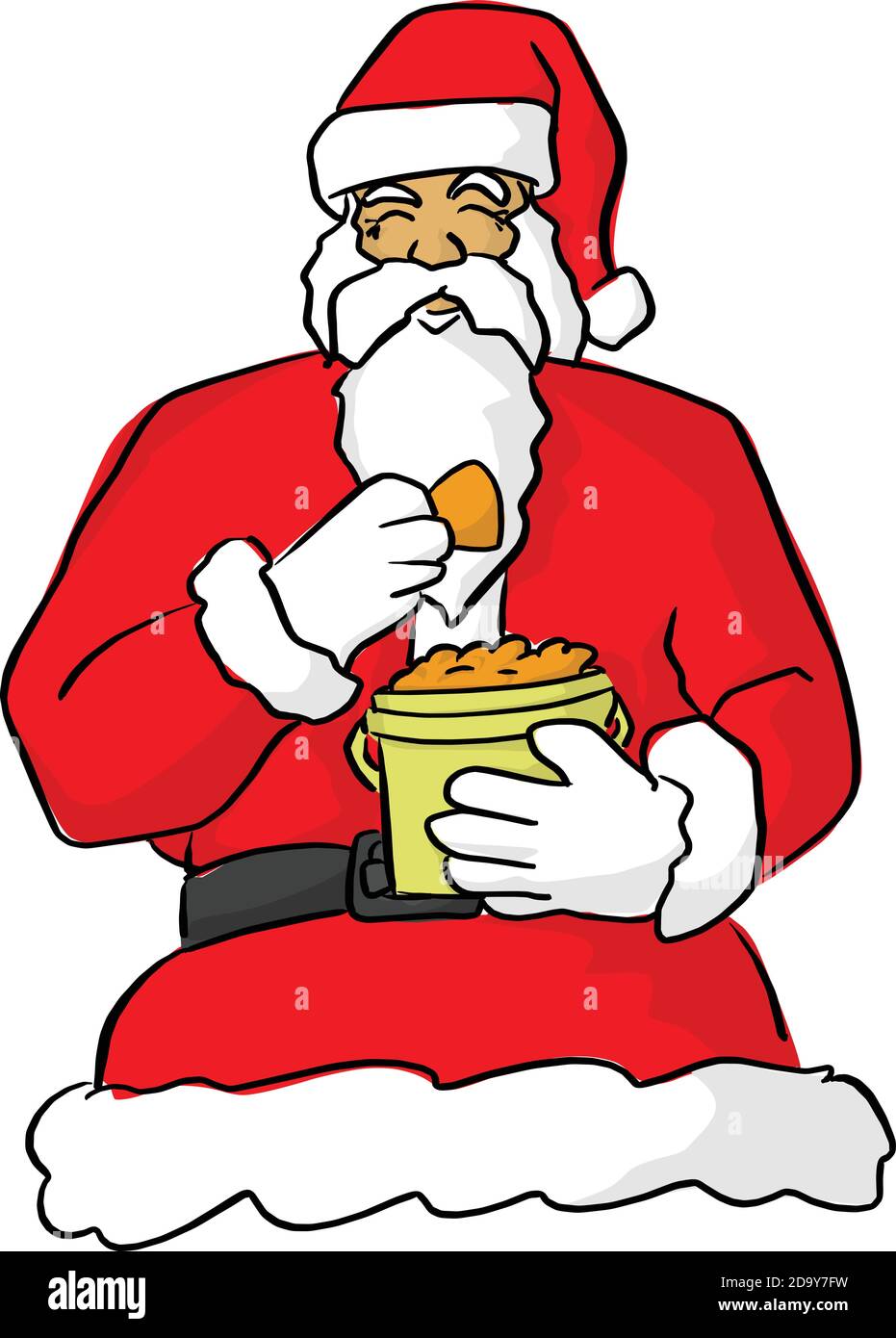 santa claus eating food vector illustration sketch doodle hand drawn with black lines isolated on white background Stock Vector