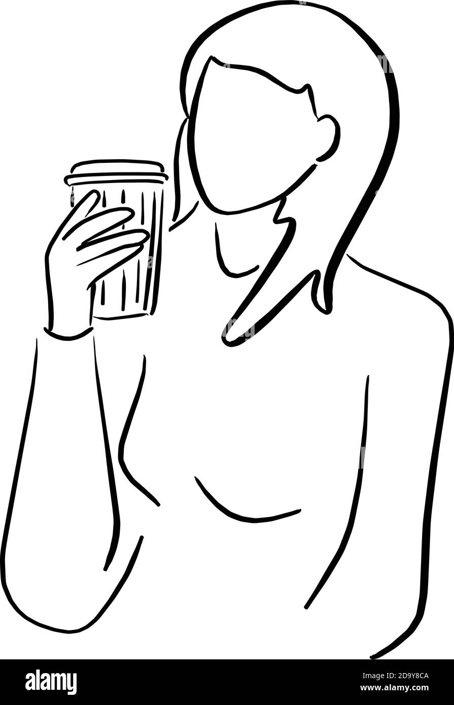woman holding paper cup of coffee vector illustration sketch doodle ...