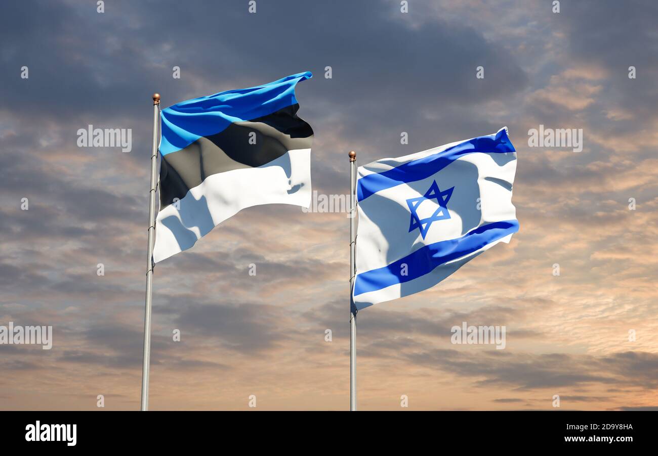 Beautiful national state flags of Israel and Estonia together at the ...