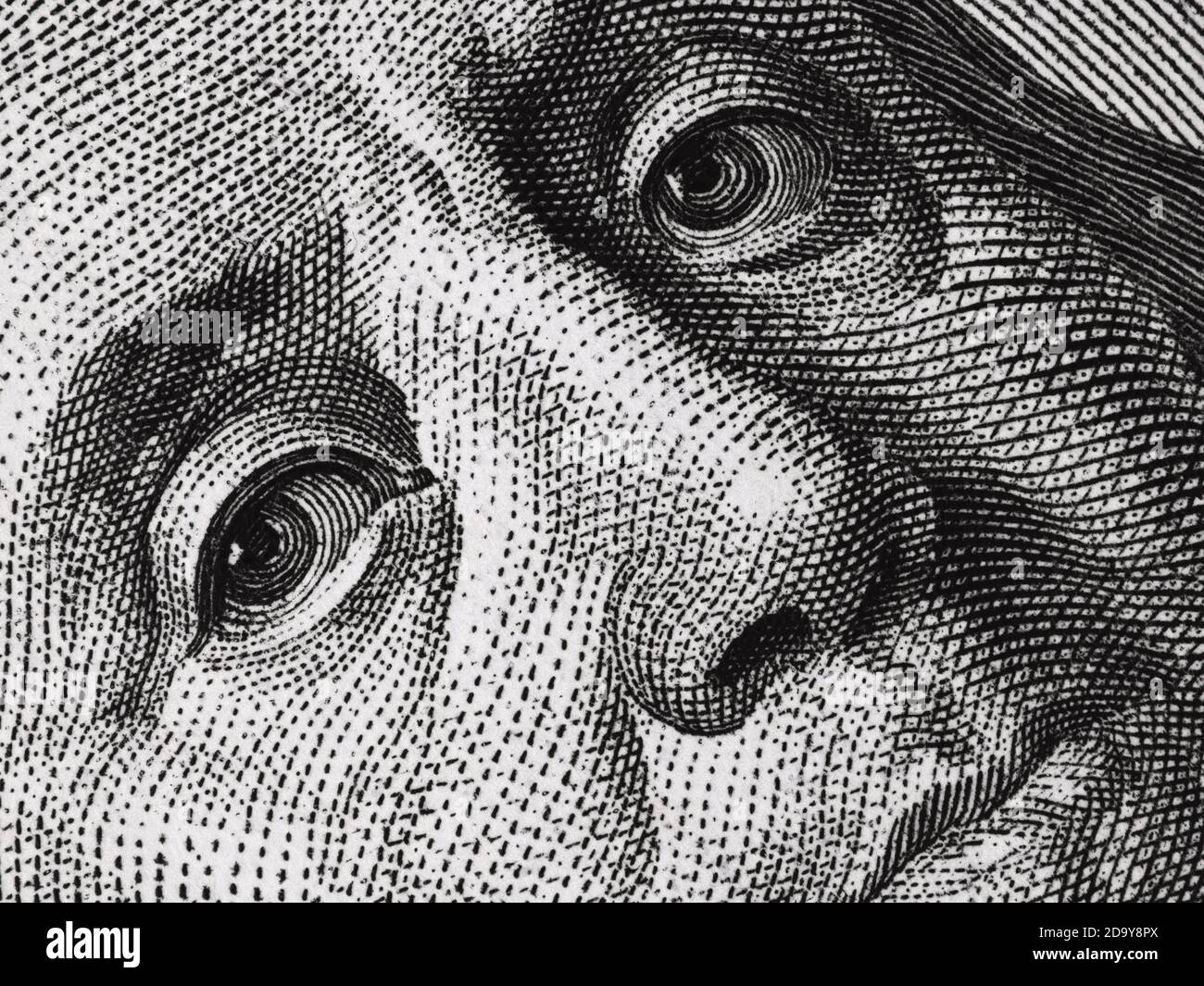 Ben Franklin face on us 100 dollar bill close up macro, united states money closeup Stock Photo