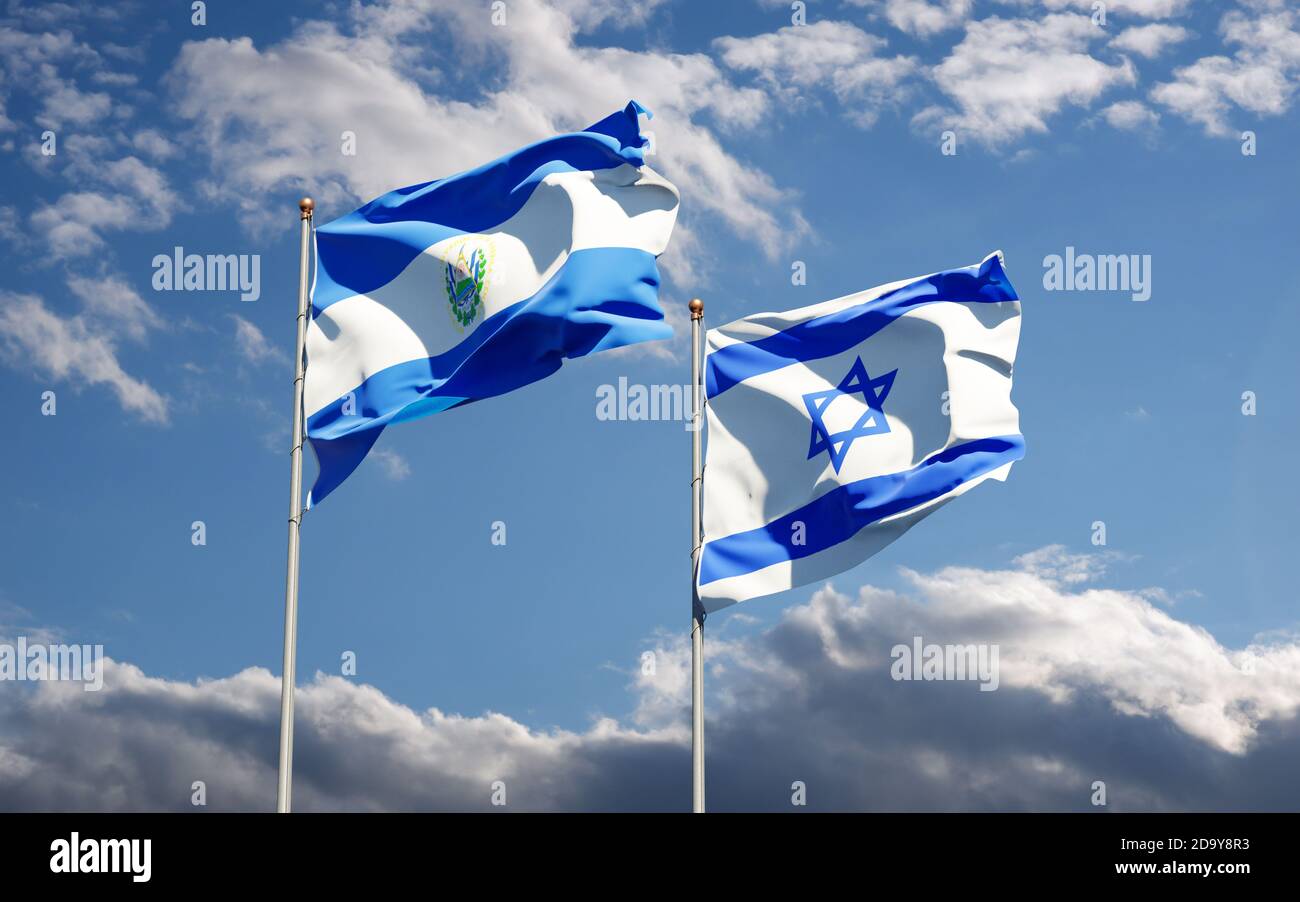 Beautiful national state flags of Israel and El Salvador together at ...