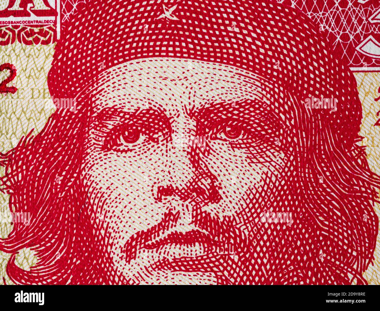 Ernesto Che Guevara portrait on Cuban 3 pesos banknote close up macro, Cuba money closeup Stock Photo
