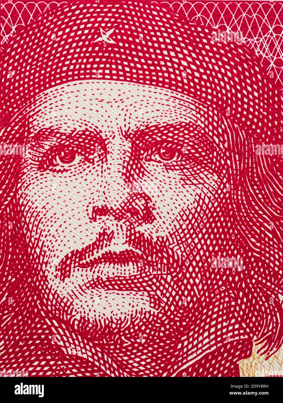 Ernesto Che Guevara portrait on Cuban 3 pesos banknote close up macro, Cuba money closeup Stock Photo