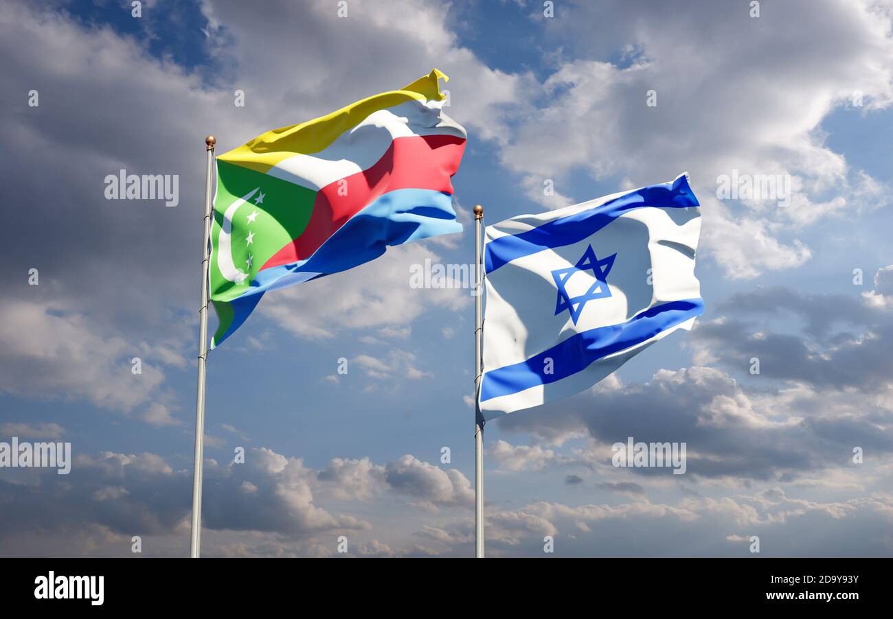 Beautiful national state flags of Israel and Comoros together at the ...