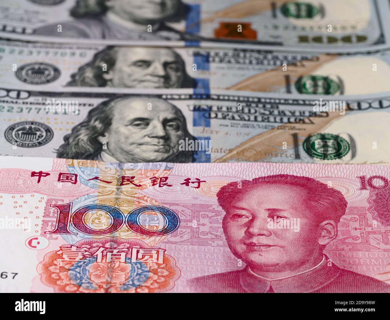 US dollar and chinese yuan background, economy finance trade concept, money closeup Stock Photo