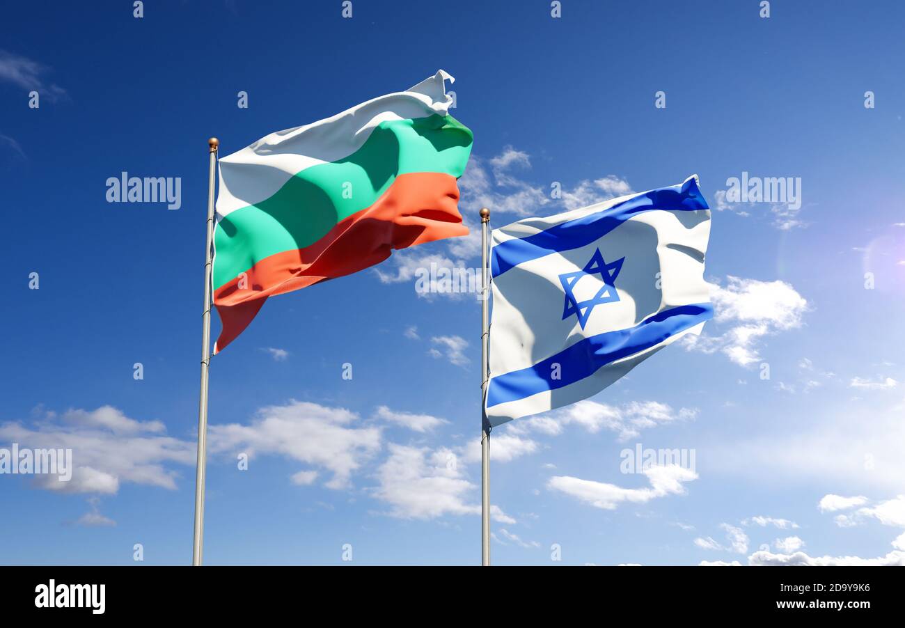 Beautiful national state flags of Israel and Bulgaria together at the ...