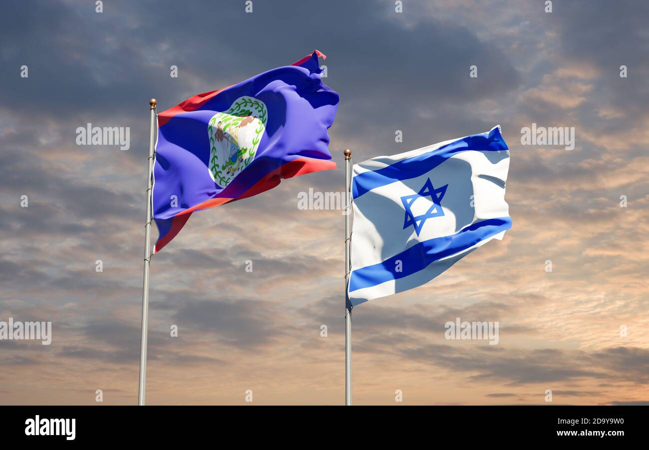 Beautiful national state flags of Israel and Belieze together at the ...