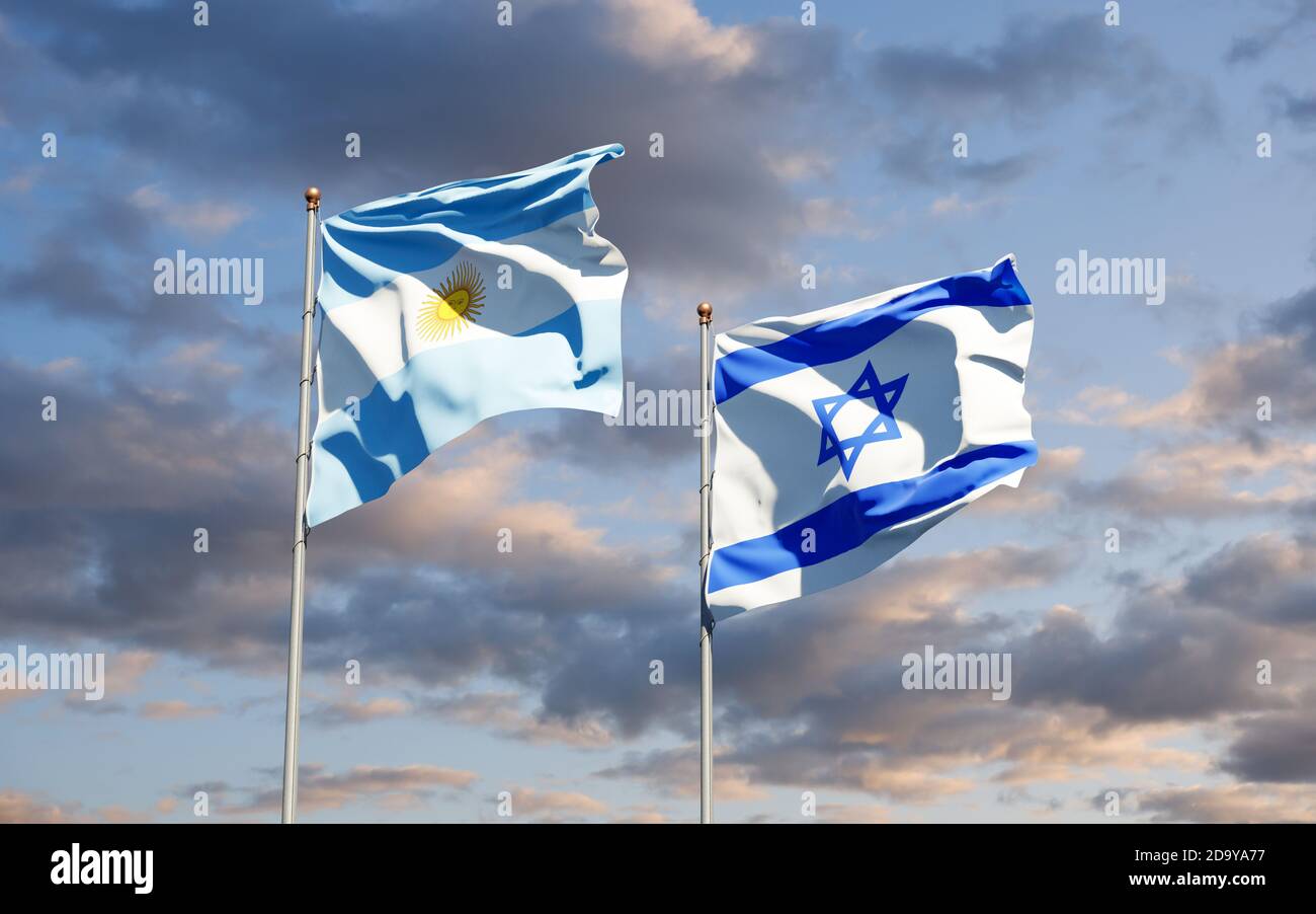 Beautiful national state flags of Israel and Argentina together at the ...