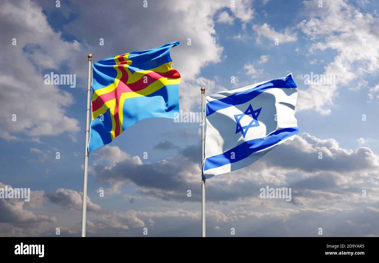 Beautiful national state flags of Israel and Aland Islands together at ...