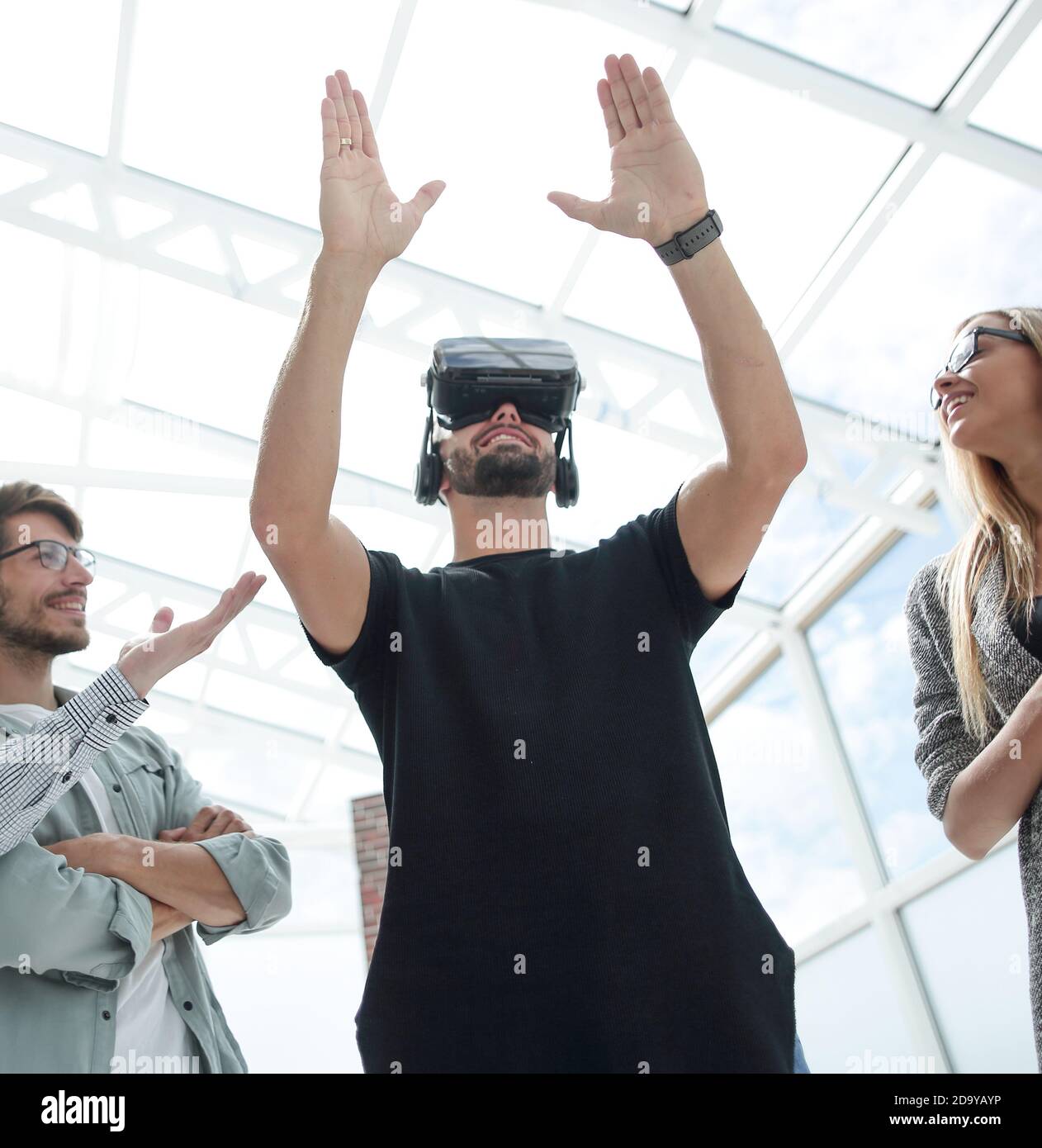 Man wearing virtual reality goggles. We Stock Photo - Alamy