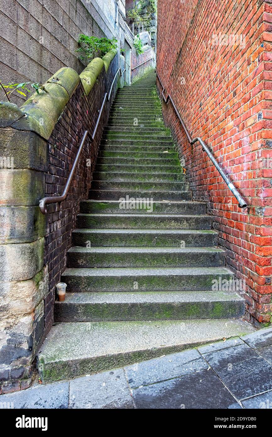 Dog Leap Stairs lead up from Side to The Black Gate in Newcastle upon