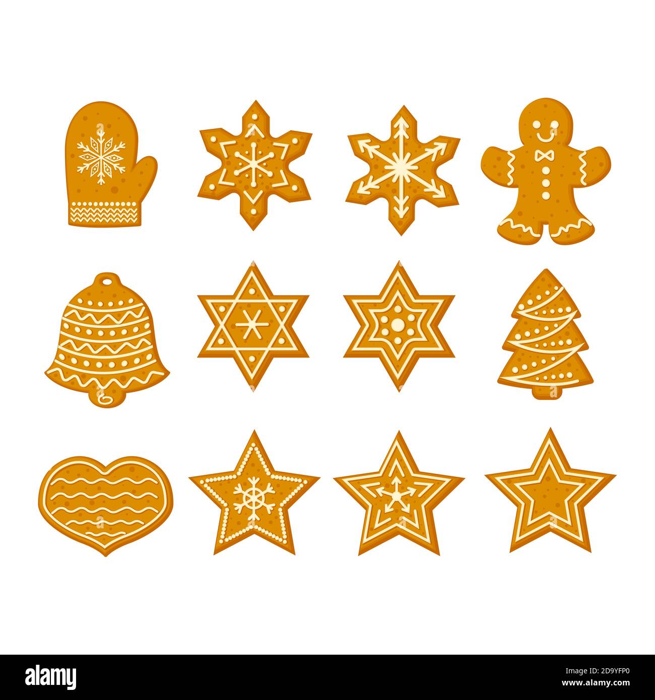 Gingerbread Christmas cookies set with stars snowflakes Stock Vector