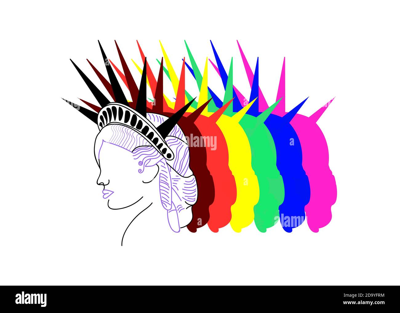 Statue of Liberty logo, illustration, LGBT changed colors Stock Photo