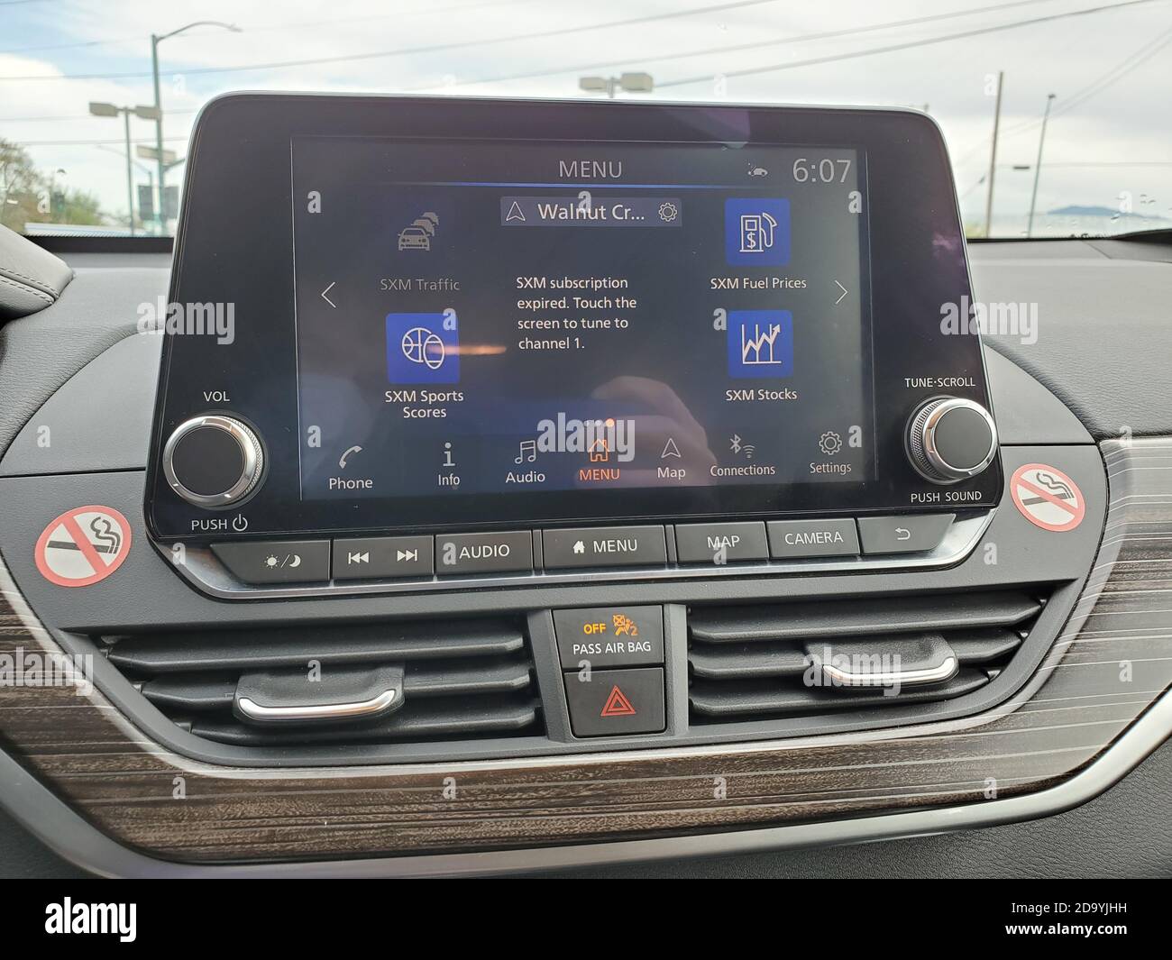 Center console screen display in Nissan automobile, Walnut Creek, California, October 9, 2020. () Stock Photo