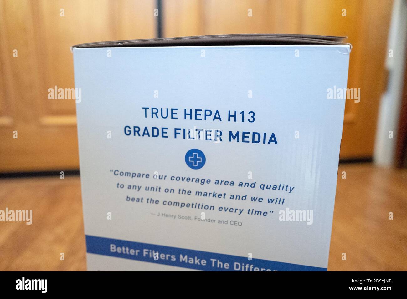 Box with logo for Medify Air Ma-25 HEPA air purifier, San Ramon, California, September 30, 2020. () Stock Photo