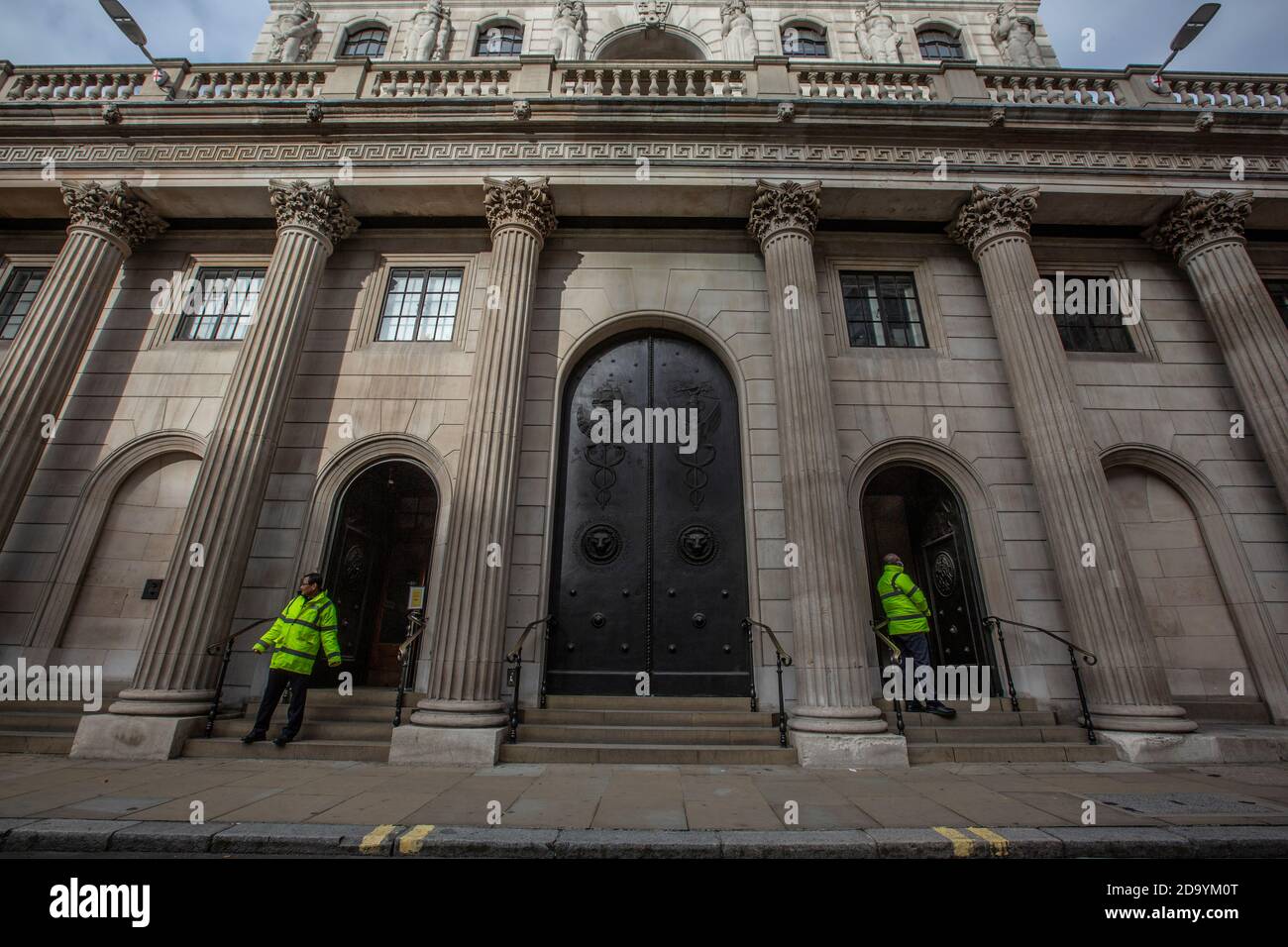 Quiet streets around Bank of England and Royal Exchange on first day of second coronavirus lockdown beginning on 5th November 2020, City of London, UK Stock Photo