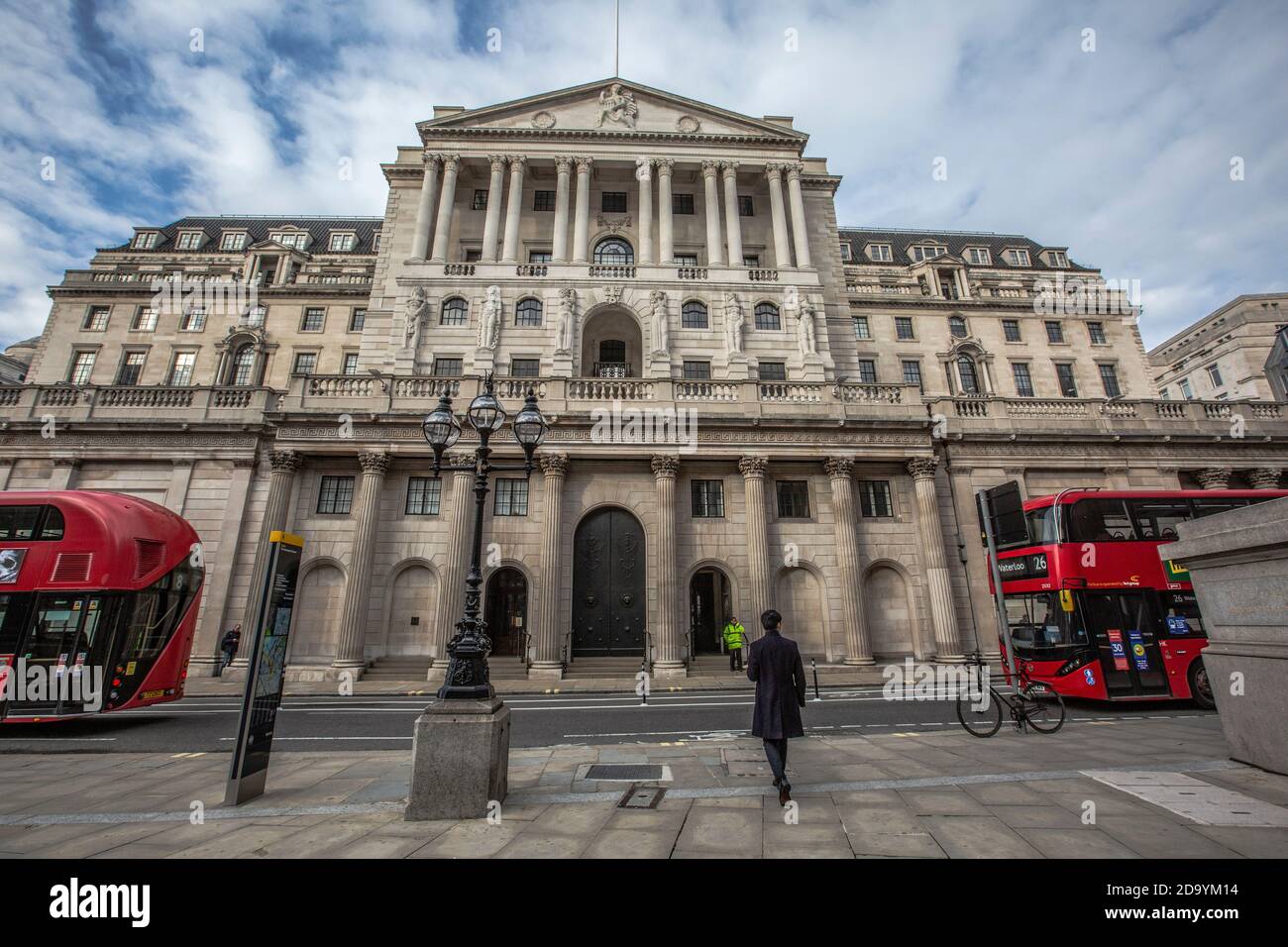 Quiet streets around Bank of England and Royal Exchange on first day of second coronavirus lockdown beginning on 5th November 2020, City of London, UK Stock Photo