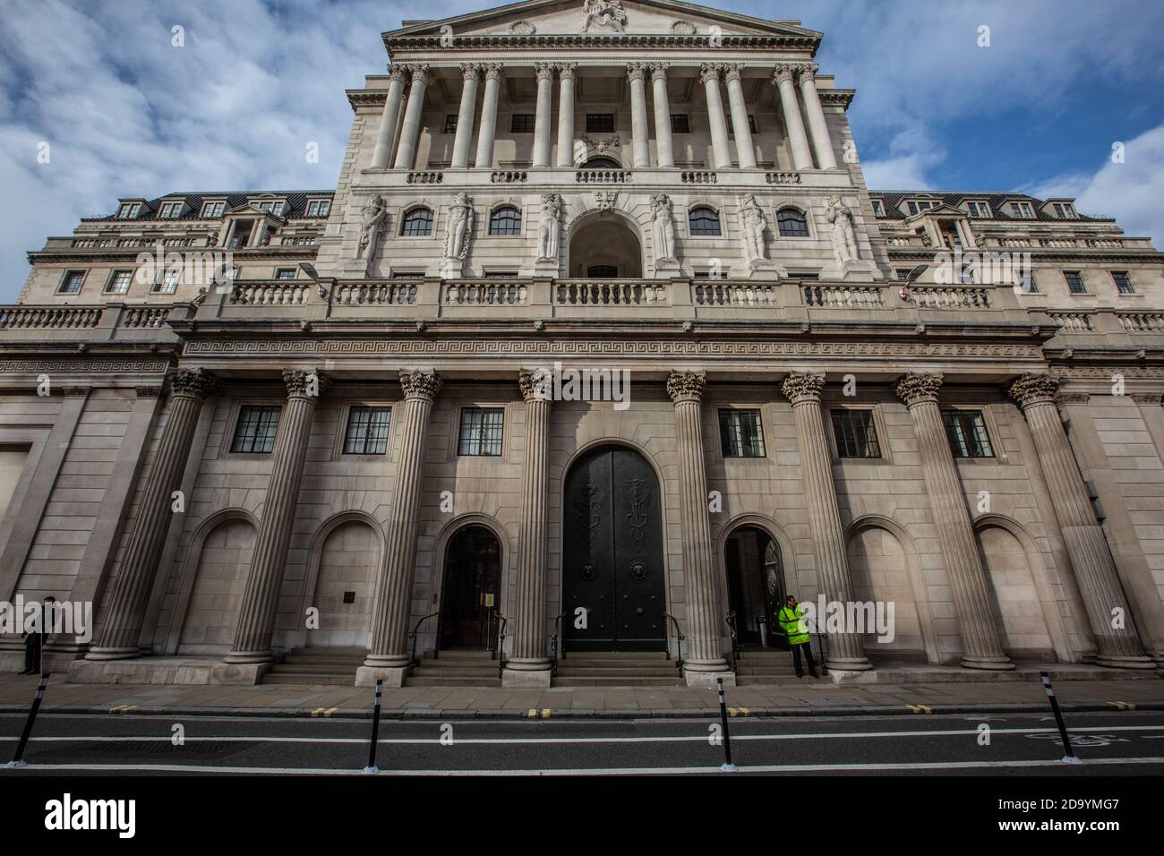 Quiet streets around Bank of England and Royal Exchange on first day of second coronavirus lockdown beginning on 5th November 2020, City of London, UK Stock Photo