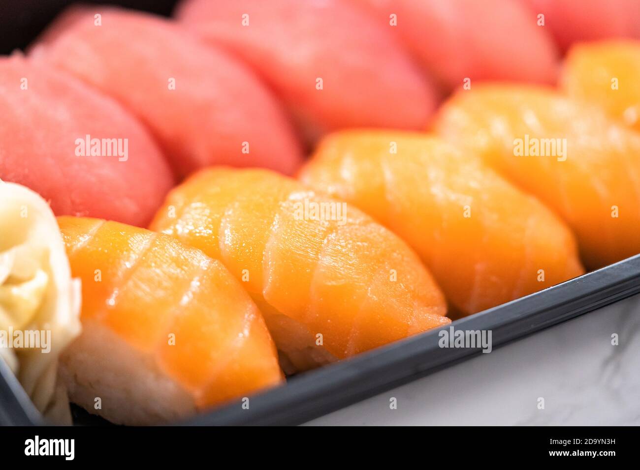 Prepackaged sushi in a plastic tray Stock Photo Alamy
