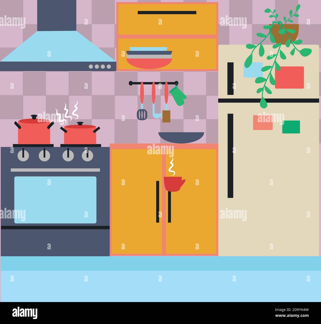 Kitchen with furniture. Cozy kitchen interior with table, stove