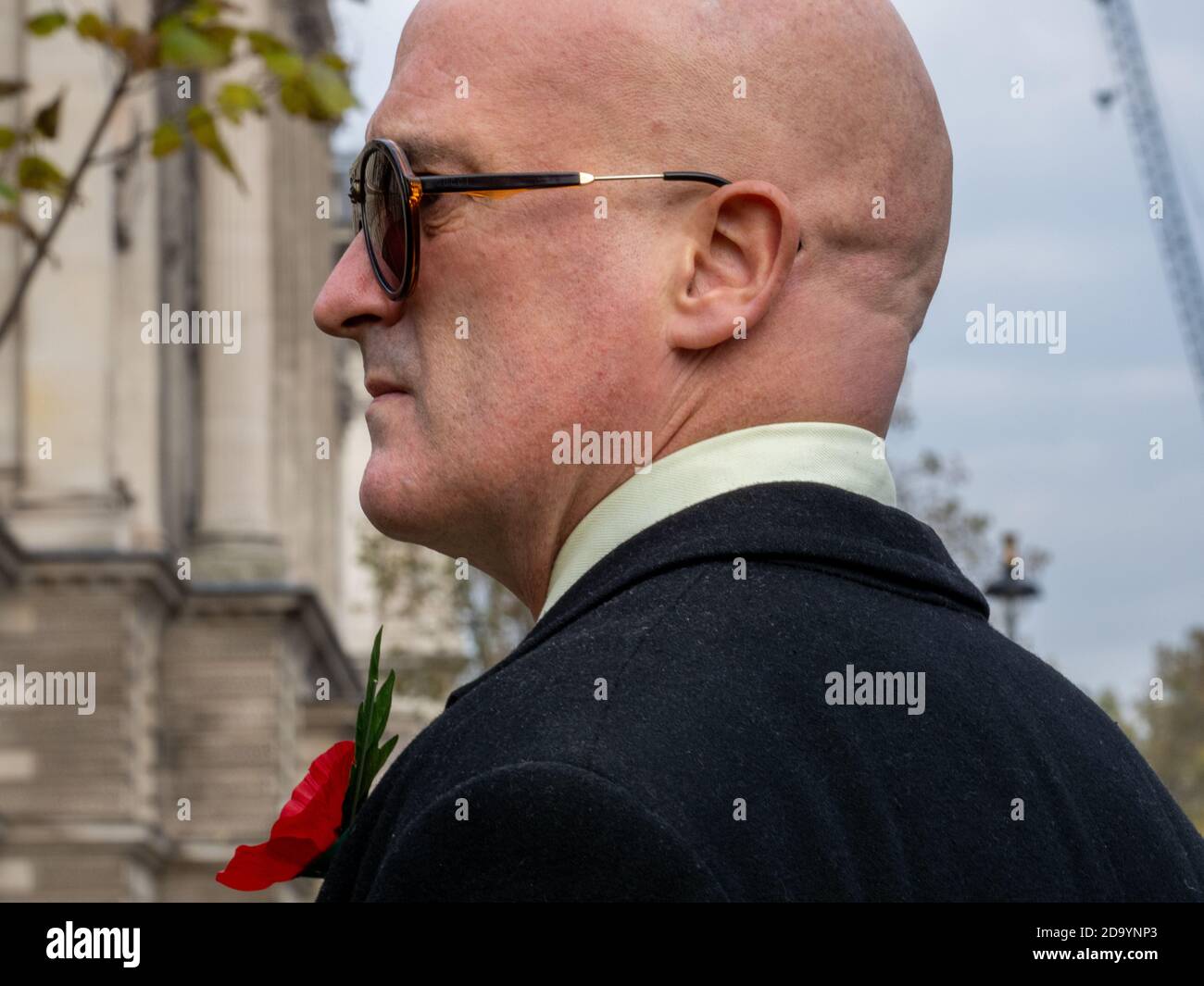 A man wearing a poppy on Remembrance Sunday morning in London Stock ...