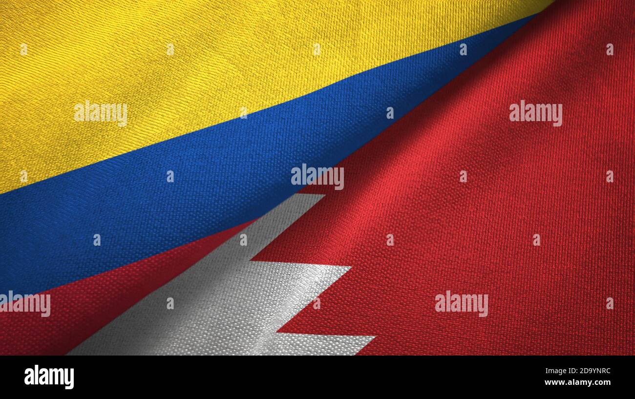 Colombia and Bahrain two flags textile cloth, fabric texture Stock