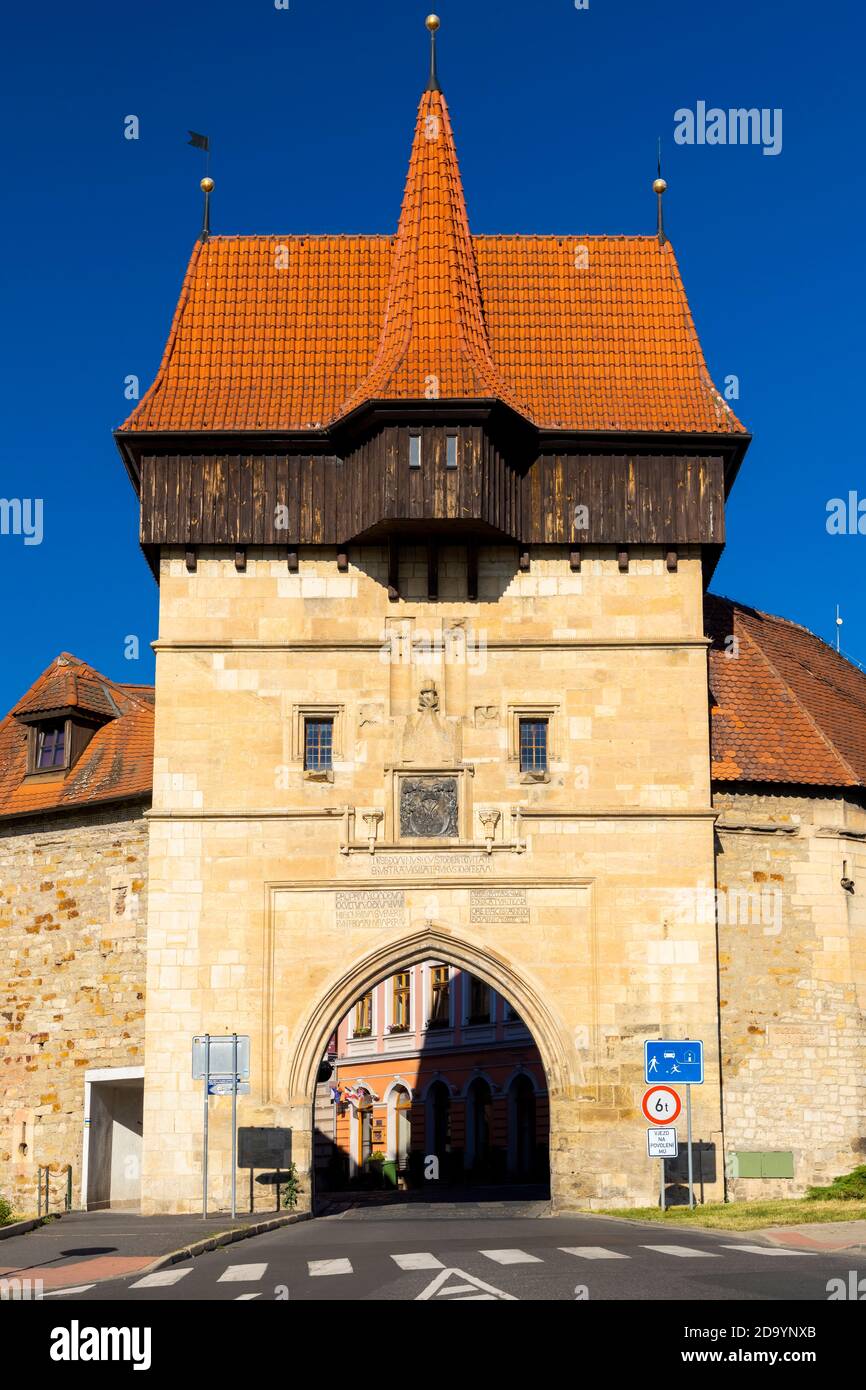 Gothic Zatec gate and medieval fortification in Louny, Czech republic ...